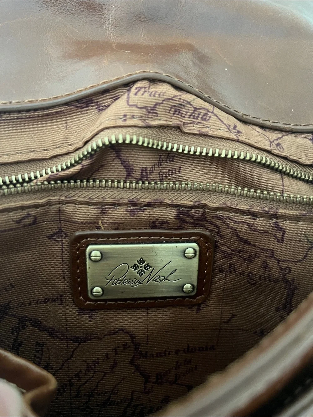 Patricia Nash Discovery Abruzzo Chainstitch Saddle Bag Cognac